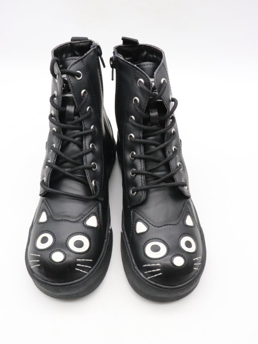 TUK Kitty Cat Boots Black Women's Size 8 Footwear Side Zip Lace Up